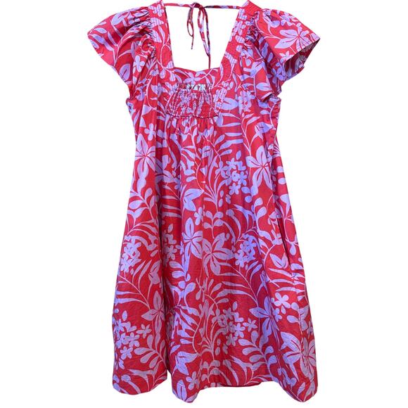 Voyageur By Mersea Capri Pink Floral Square Neck Flutter Sleeve Dress Small - Picture 4 of 9